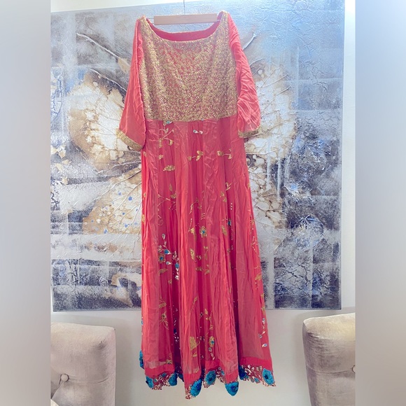 KALA NIKETAN Other - ❌❌SOLD❌❌ Pretty Peach Kurta with Aari Work. lovely hand work blue flower border